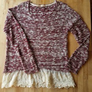 GUC Rewind L Maroon & White Lace Sweater